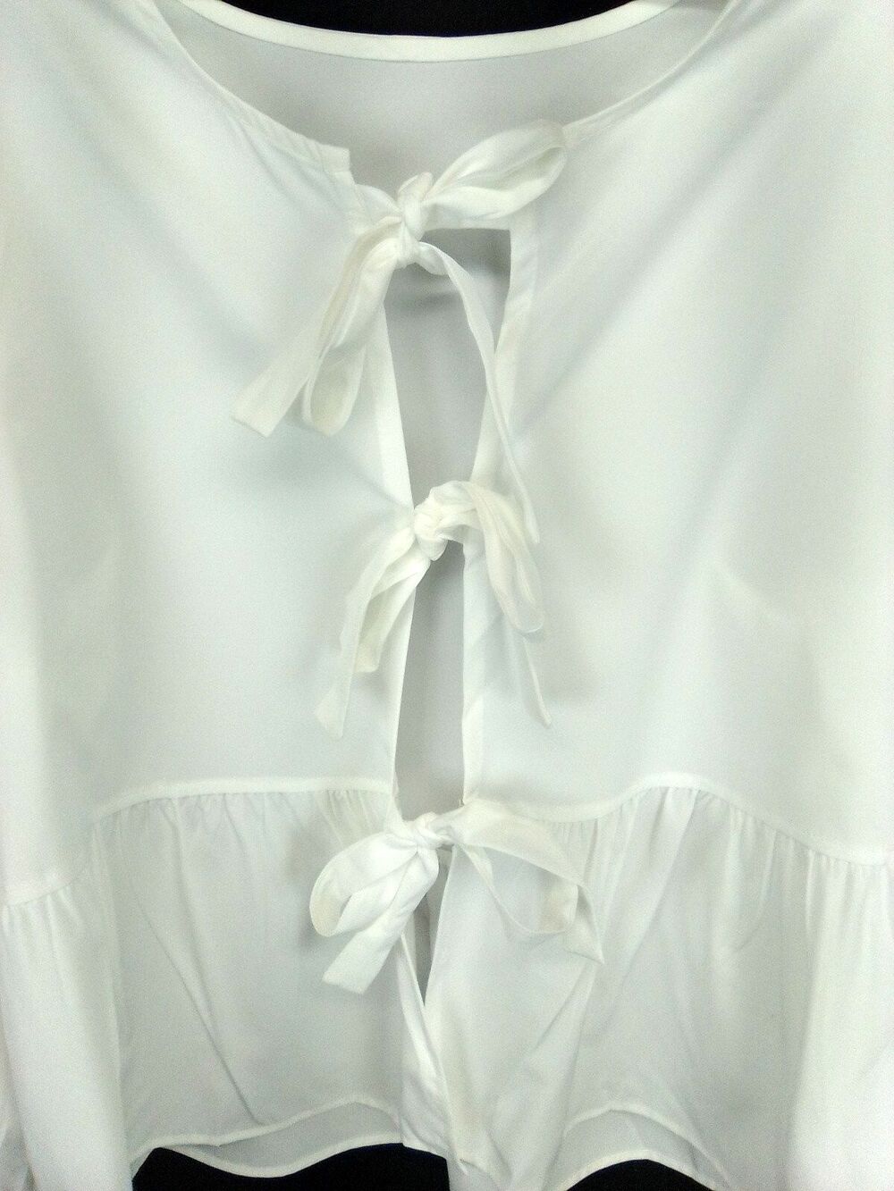 Kiluex Women's Y2K White 3 Tie Front Baby Doll Puff Sleeve Ruffle Hem Size L - Picture 4 of 7